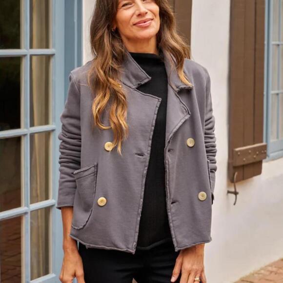 Frank & Eileen Mini Belfast Crop Knit Peacoat In Elephant Women’s size Medium - Picture 15 of 15